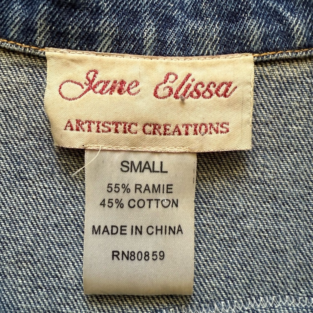 Jane Ellisa Artistic Creations Patchwork Embellished Denim Jacket Size Small - Picture 3 of 14